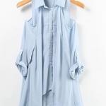 Asymmetry Blue Women Cotton Top One Size VF0004bl